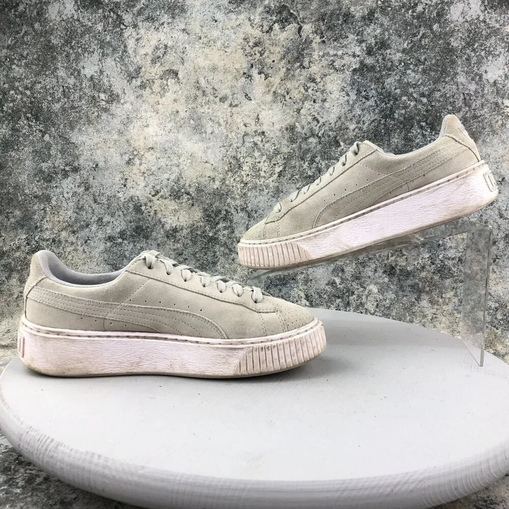Puma Women's Size 7 Trace Grey Suede Low Top Platform Casual Sneakers 365691-01